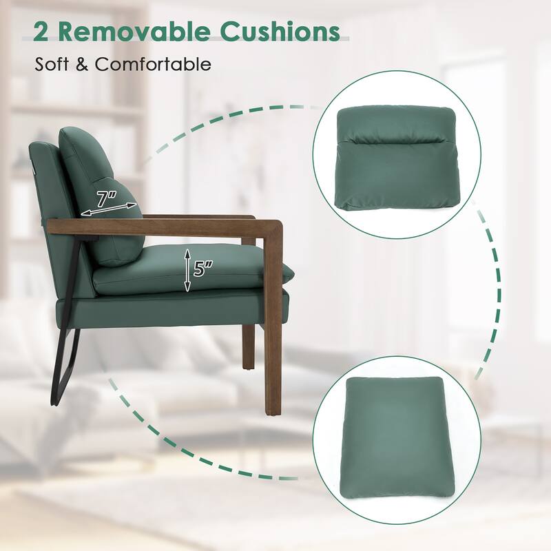 Costway Modern Accent Armchair Lounge Chair w/ Rubber Wood Legs & - 34.5'' x 26.5'' x 36''
