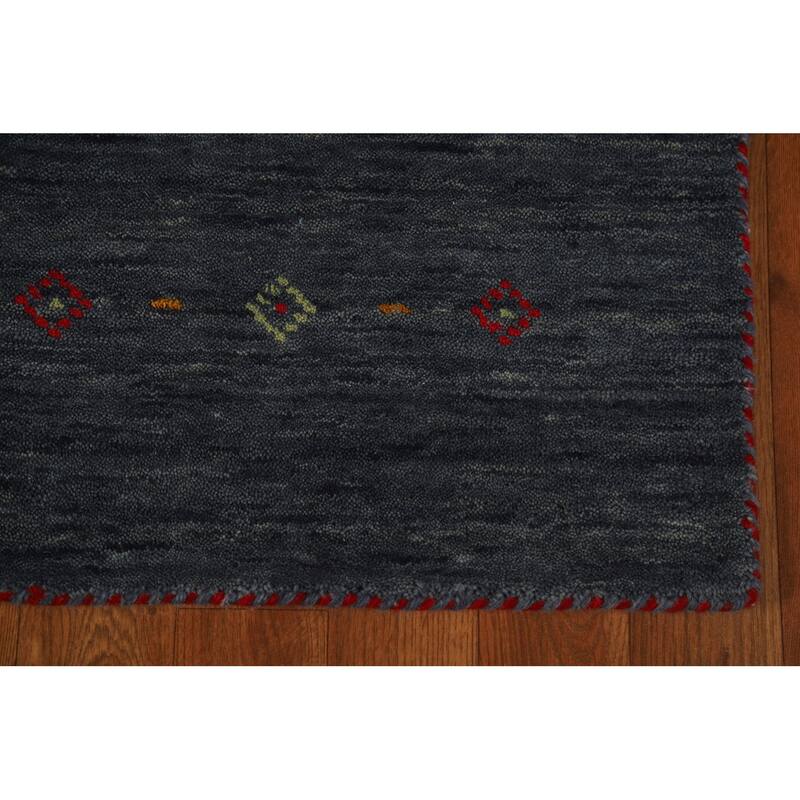 Tribal Gabbeh Area Rug Handmade Oriental Blue Wool Carpet - 5'2" x 7'11"