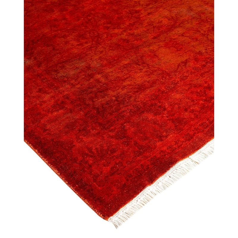 Overton Hand Knotted Wool Vintage Inspired Modern Contemporary Overdyed Orange Runner Rug - 3' 1" x 22' 8"