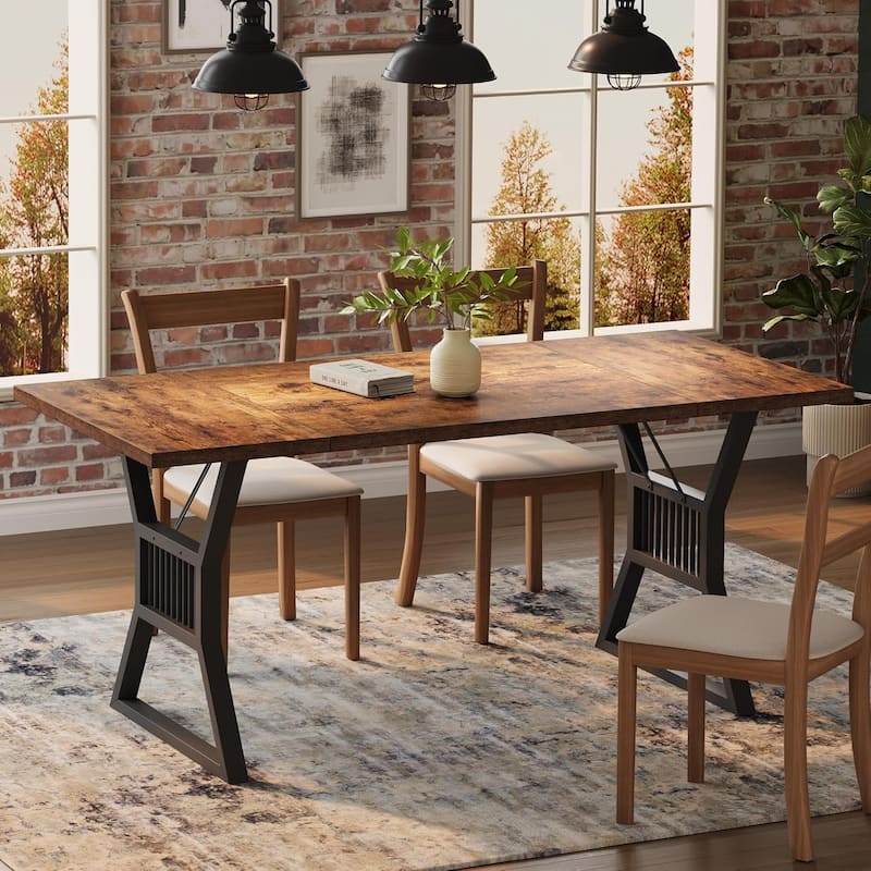Rectangular Dining Table for 6-8, Modern Wooden Dining Table