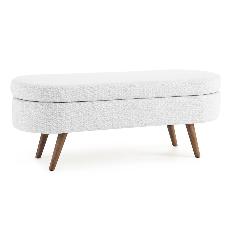 Anmytek Mid Century Modern Storage Bench White Fabric Wood Legs Multi Functional Seating