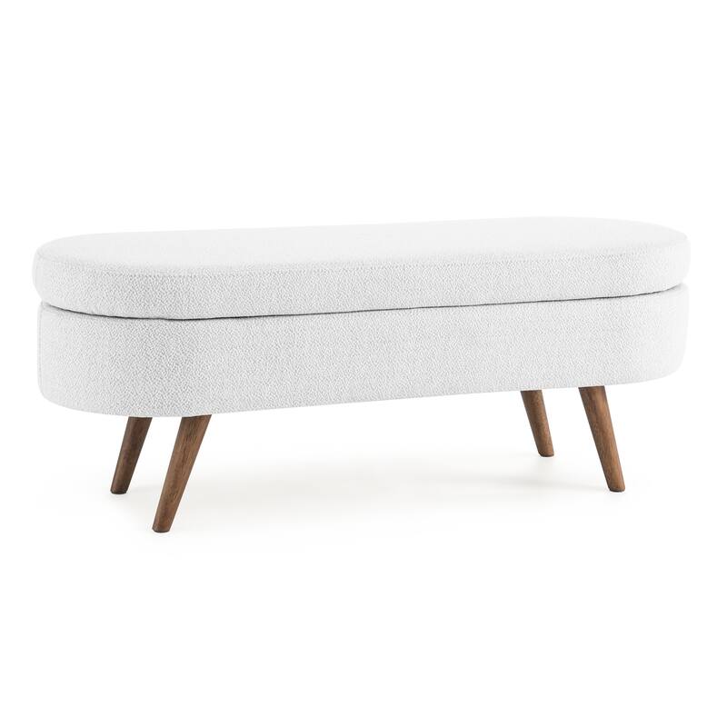 GDFStudio - Emma Linen Pleated Storage Ottoman Bench with Durable Rubberwood Legs