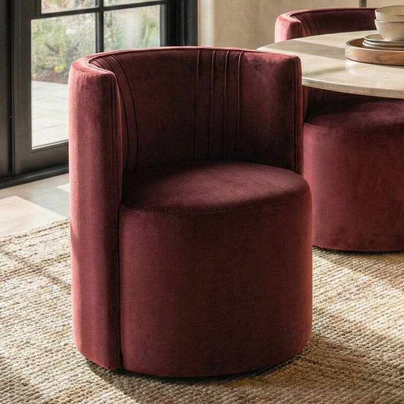 Velvet Swivel Dining Chairs with Rolling Casters, Upholstered Barrel Back Dining ArmChairs