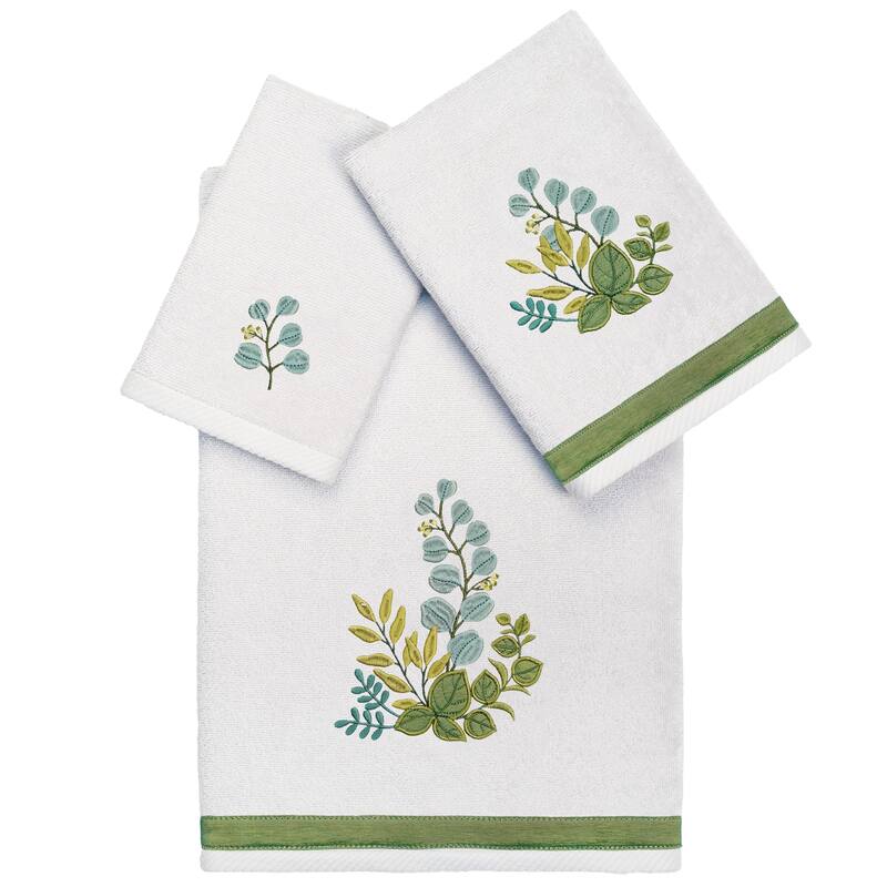 Authentic Hotel and Spa 100% Turkish Cotton Botanica 3PC Embellished Towel Set - Silver