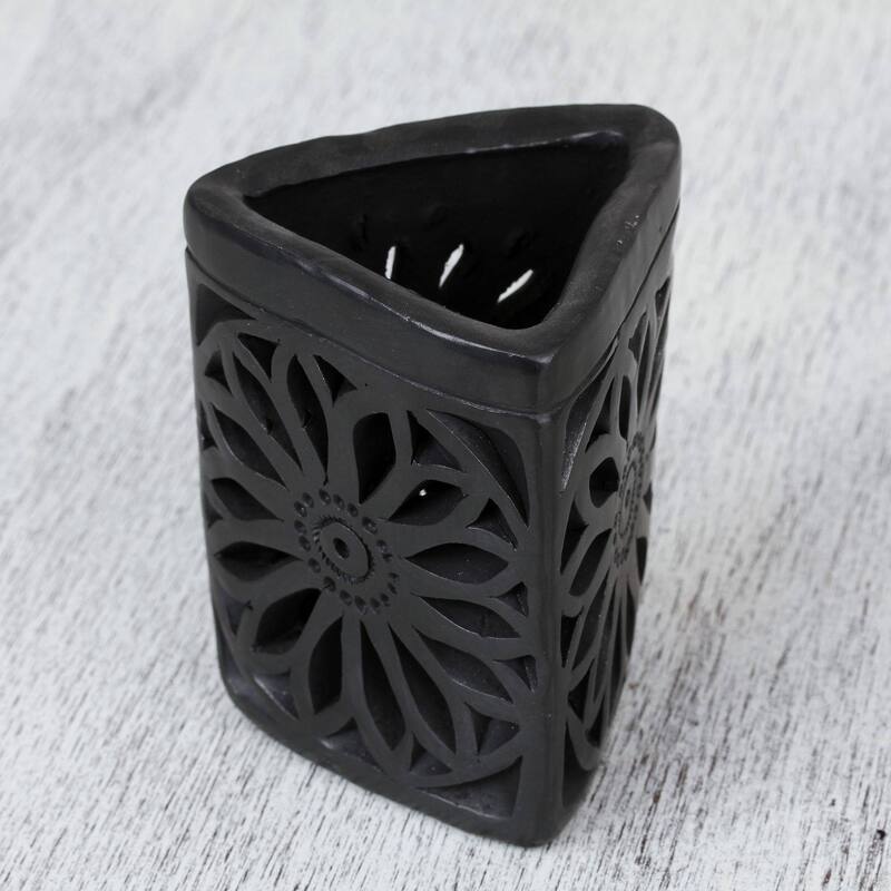 Handmade Oaxacan Dusk Ceramic Pencil Holder (Mexico) - 3.9" H x 3.1" W x 3" D