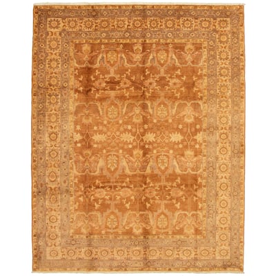 Hand-knotted Peshawar Oushak Brown Wool Rug - 9'2 x 11'2/9'2" x 11'2"