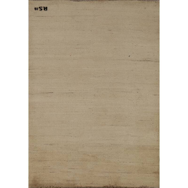 Gabbeh Modern Rug Handmade Beige Wool Carpet - 3'3" x 4'10"