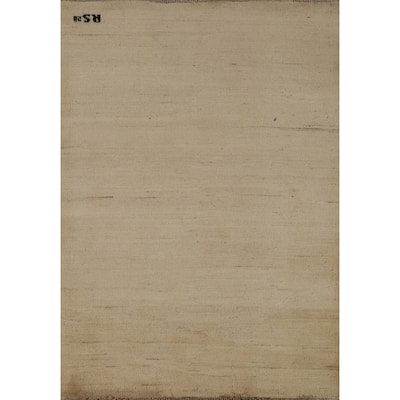 Gabbeh Modern Rug Handmade Beige Wool Carpet - 3'3" x 4'10"