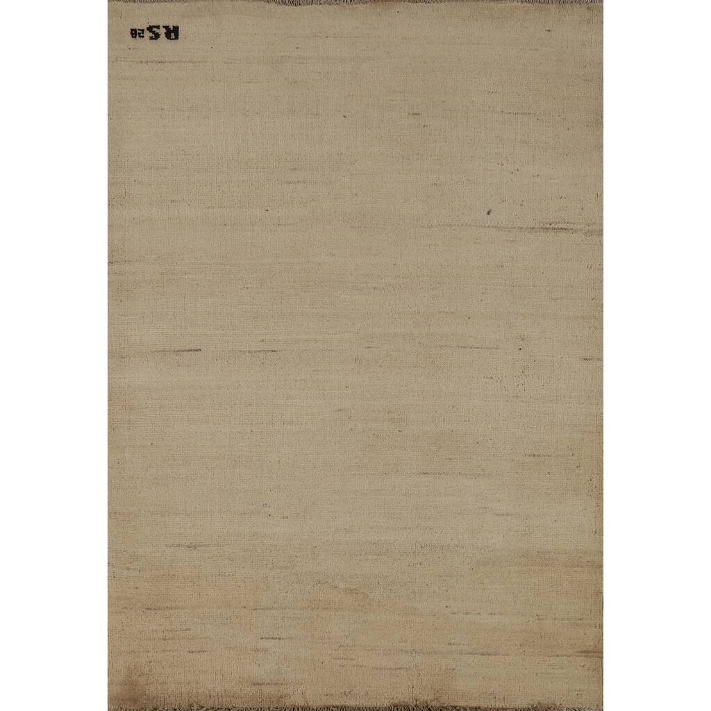 Gabbeh Modern Rug Handmade Beige Wool Carpet - 3'3" x 4'10"