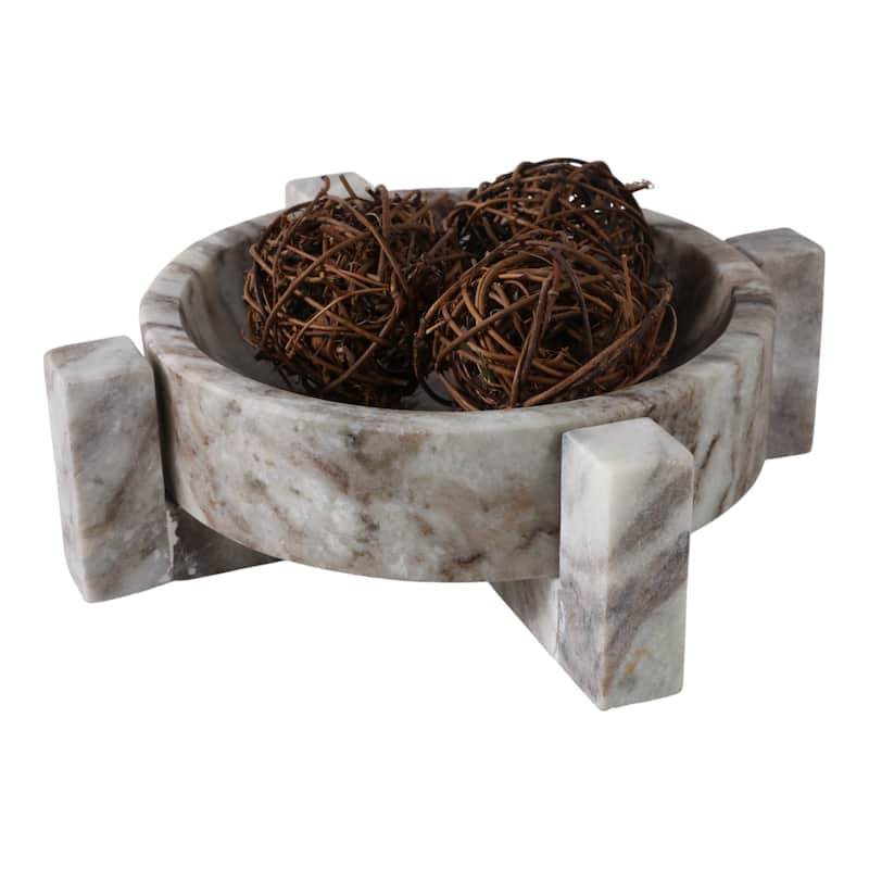 Stone Marble Bowl Sleek Sculptural Base and Modern Decorative Design - 10" x 10" x 3"