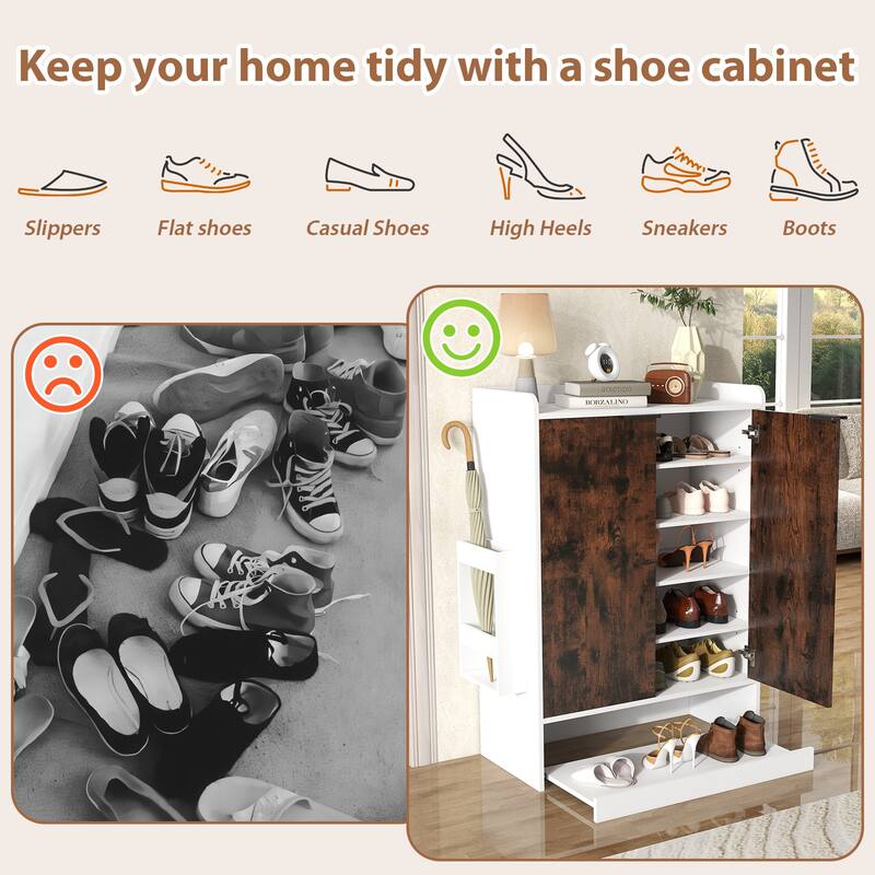 6-Tier Shoe Storage Cabinet with Slide Out Shelf and Umbrella Stand