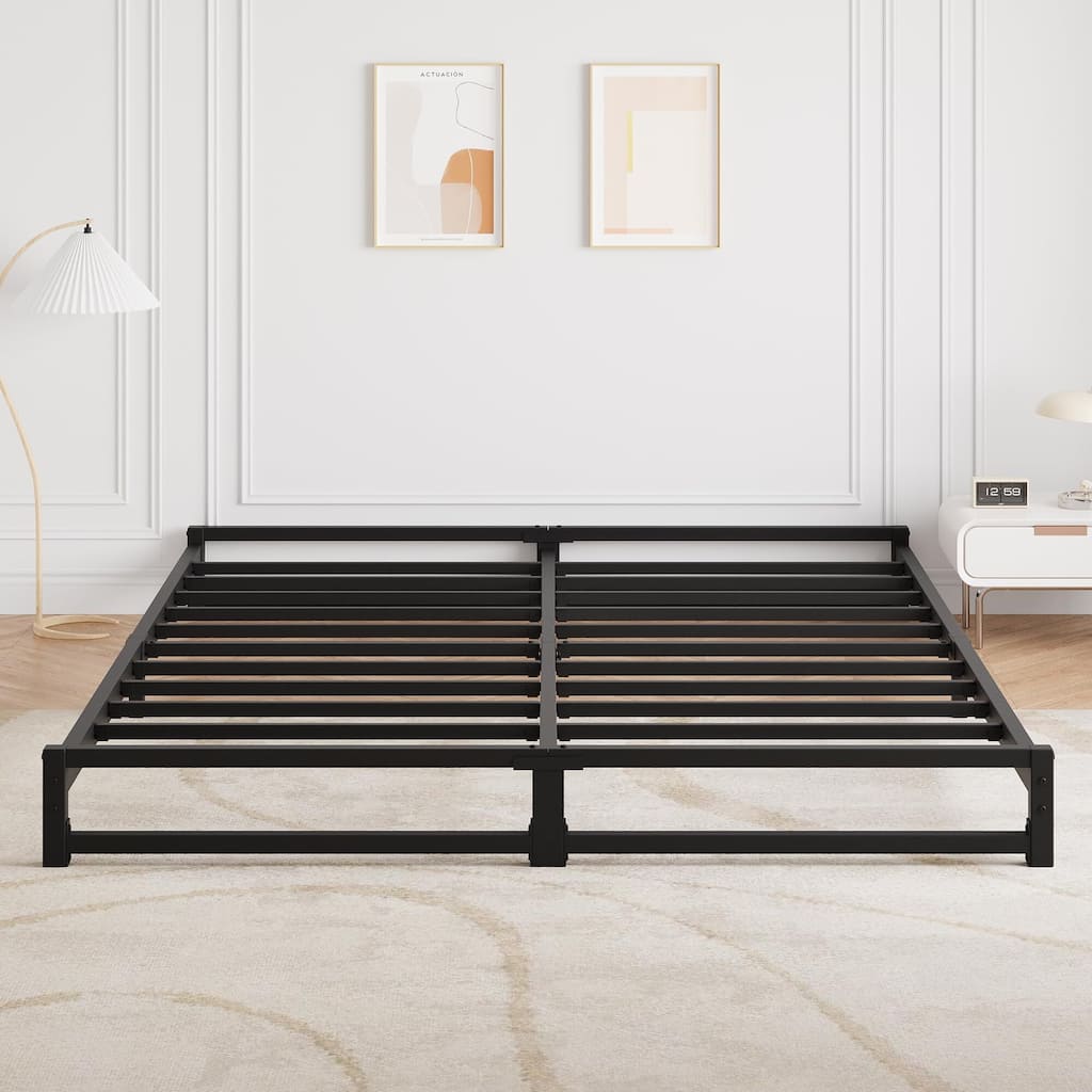 Metal Platform Bed Frame with Steel Slats Support