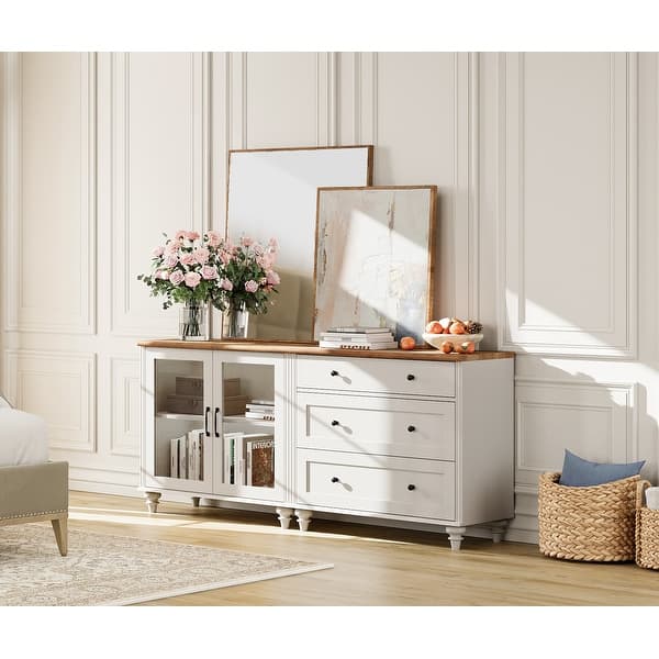 dresser with doors Narmada White Mango Wood Rattan 120cm Om Home & Garden This elegant storage solution features a sophisticated sintered stone and tempered glass top 5 Drawer Dresser with Door