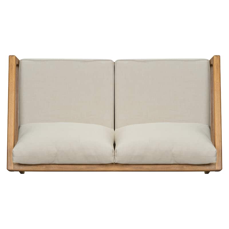 Roomfitters Westin Outdoor Acacia Wood Loveseat with Open Side Design, Teak Finish and Beige Cushions