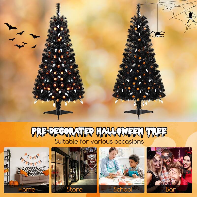 Gymax 4.5 FT Pre-Lit Artificial Halloween Christmas Tree w/ 6 Lighting