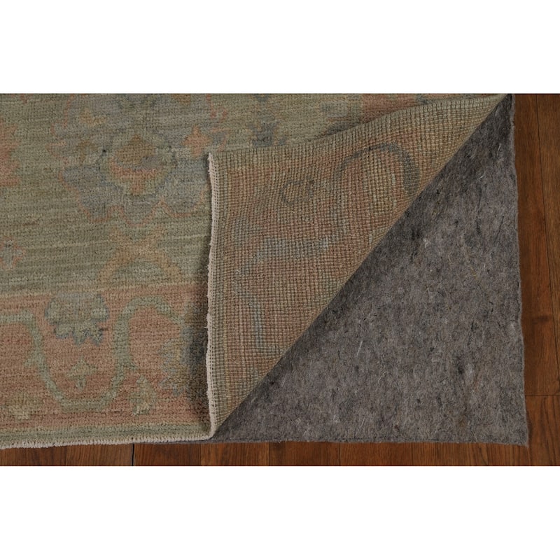 Vegetable Dye Green Oushak Turkish Runner Rug Handmade Wool Carpet - 3'2" x 12'0"
