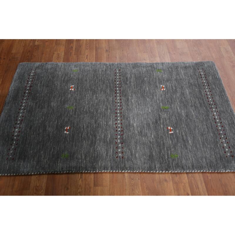 Hand Knotted Oriental 100% Wool Carpet Tribal Tribal Greys & Charcoal Gabbeh Area Rug - 4' 11'' X 3' 0''