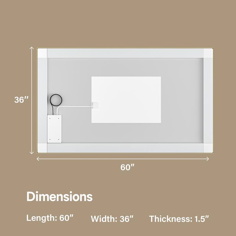 Gold-Silver Glass LED Vanity Mirror with Dual Lighting, Anti-Fog and Dimming - 60” W x 36” H