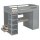 preview thumbnail 65 of 78, Twin/Full Size Loft Bed with Bulit-in Desk and Wardrobes, Solid Wood Kids Loft Bedframe with 4 Drawers and Storage Shelves