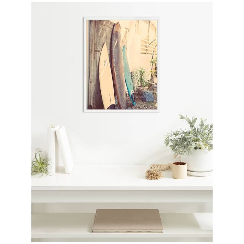 Kate and Laurel Sylvie Vintage Retro Beach Surfboards Framed Canvas by Saint and Sailor Studios