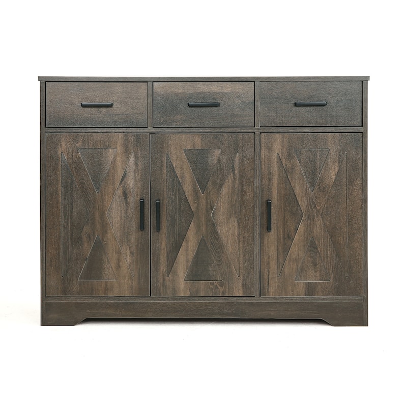 Barn Door Buffets Storage Cabinet Sideboards with 3 Drawers