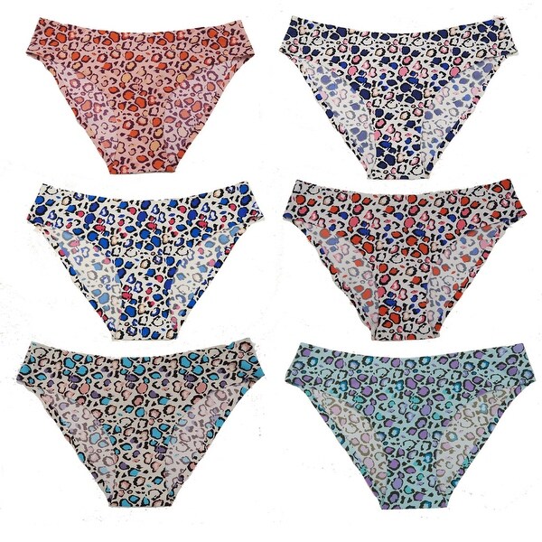Women's 6 Pack Leopard/Cheetah Print Laser Cut No-Show Bikini Panties
