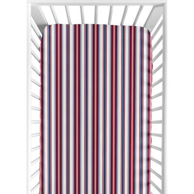 Sweet Jojo Designs Red and White Striped Baseball Patch Sports Collection Fitted Crib Sheet