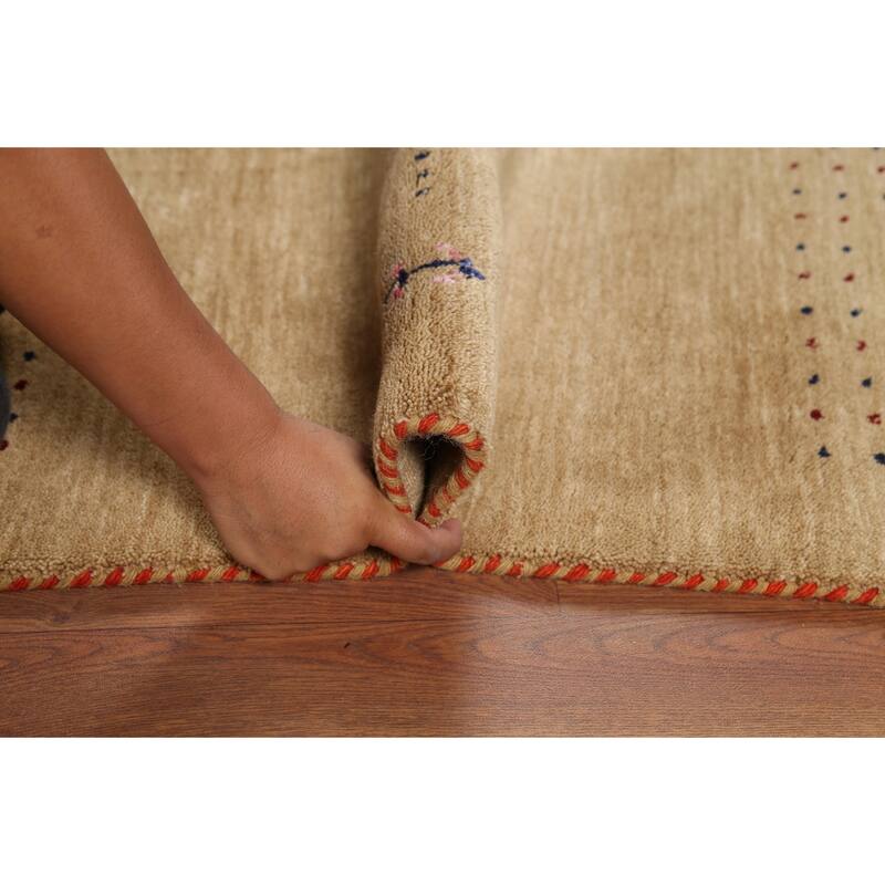 Gold Tribal Gabbeh Indian Area Rug Hand-Knotted Wool Carpet - 4'9"x 6'4"