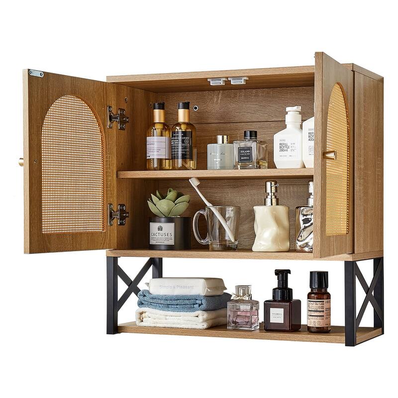23"H Bathroom Wall Cabinet with 2 Doors & Adjustable Shelf, Over-the-Toilet Medicine Cabinet Wall Mounted, Hanging Organizer