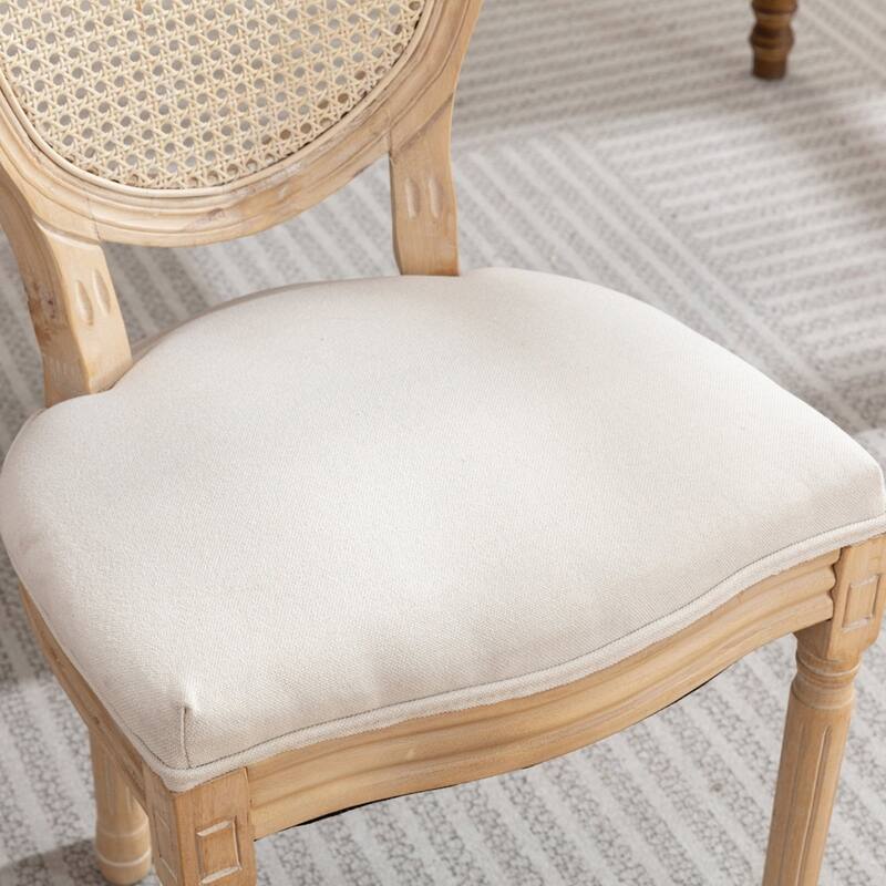 French Style Solid Wood Frame Antique Painting Linen Fabric Back Dining Chair
