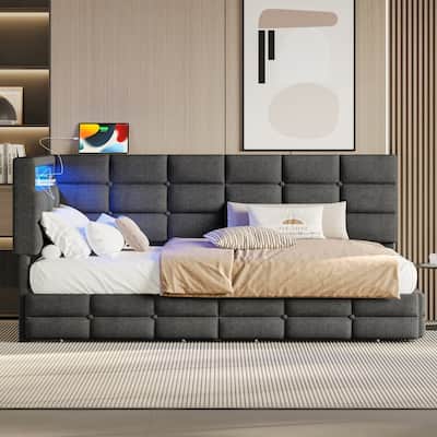 DayBed Frame with LED Lights and Storage Headboard