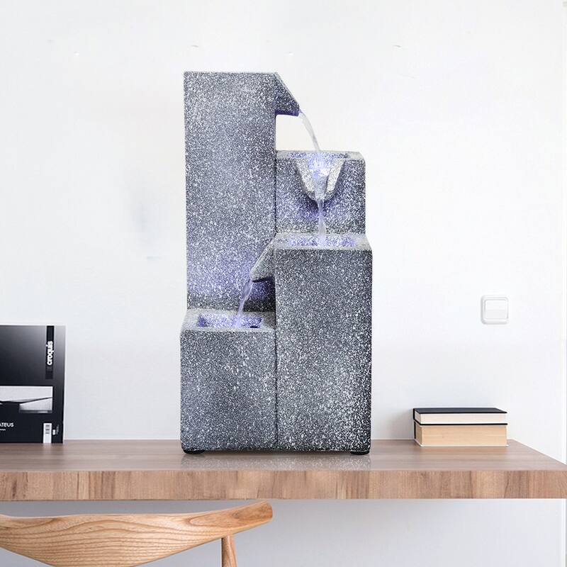 Gabiel 15.7'' Indoor Floor Fountain with LED Light - 15.7'' H X 7.67'' W X 6.69'' D