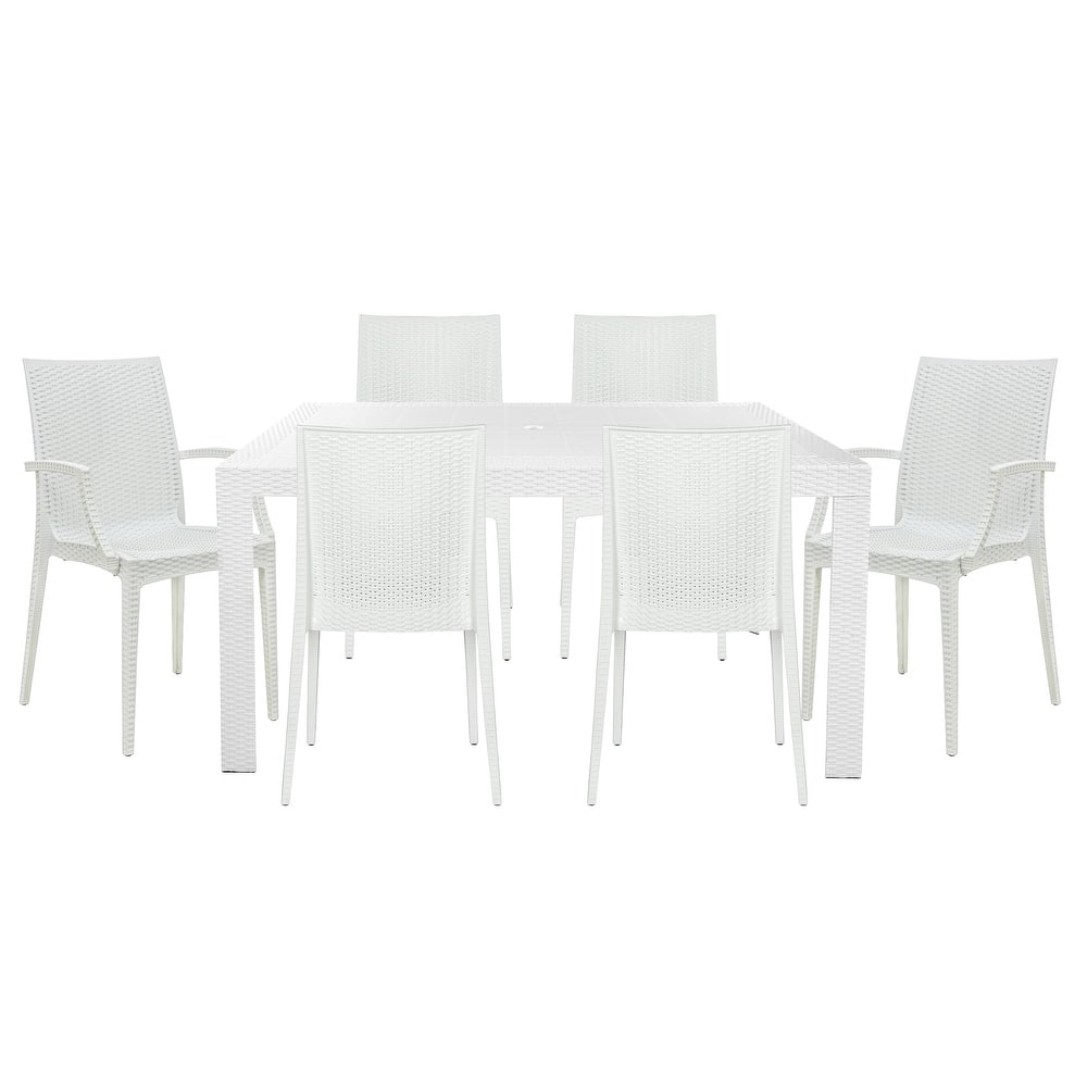 LeisureMod Mace 7-Piece Outdoor Dining Set with 4 Chairs 2 Arm Chairs - 28"