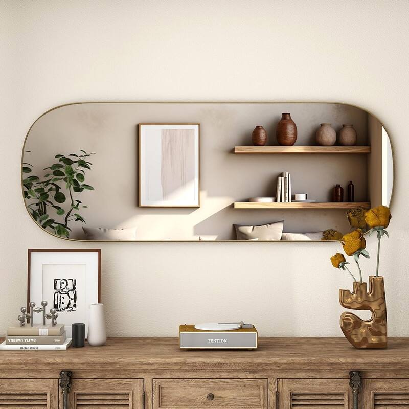Modern Oval Metal Frame Accent Wall Mirror - 47.24"×17.71"