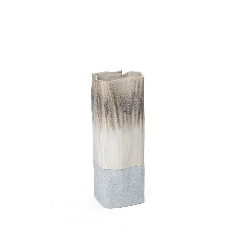 12" Brown Light Blue And Off White Color Block Square Ceramic Table Vase - 5