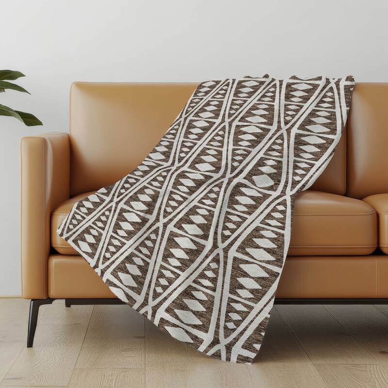 Premium Machine Washable ASB112 Modern Boho Sherpa Throw Blanket - Brown - 4'2" x 5'10"