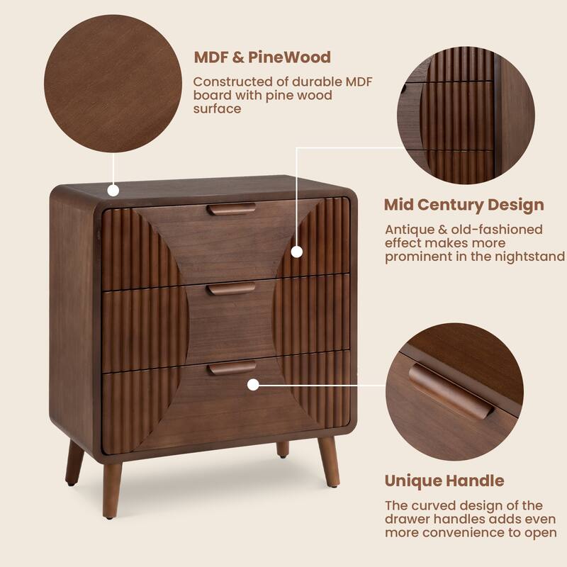 COSIEST Modern Brown Nightstand with Drawers
