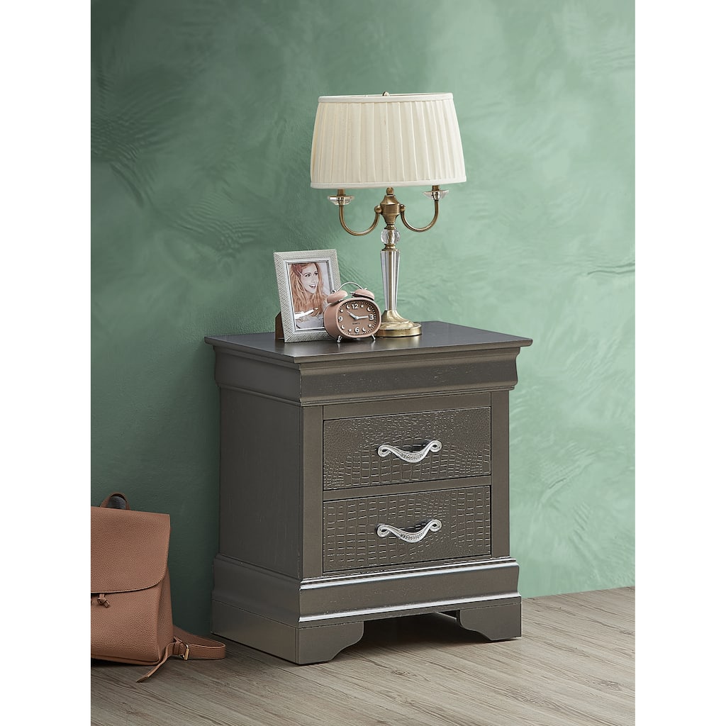 Metallic Black Nightstand with Two Drawers