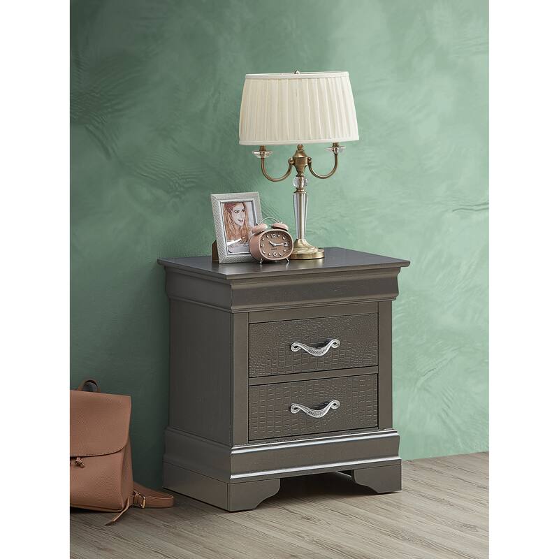 Metallic Black Nightstand with Two Drawers - Black