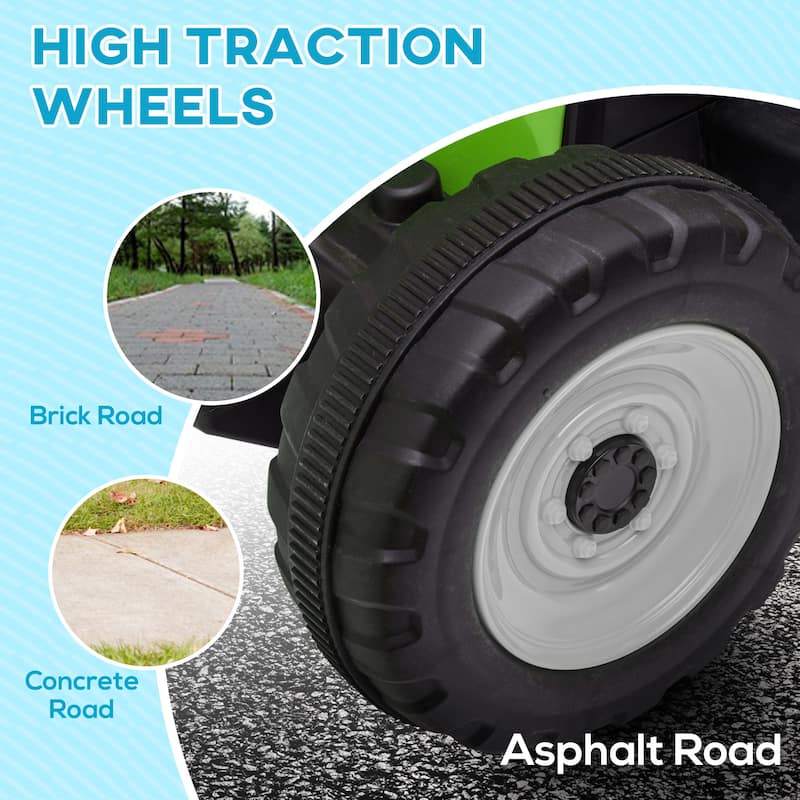 Aosom 12V Ride on Tractor with Trailer, 25W Dual Motors, Battery Powered Electric Tractor with Remote Control