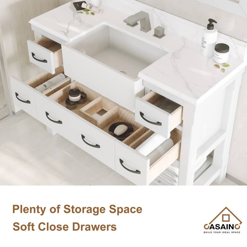 CASAINC 36"48"60" Farmhouse Bathroom Vanity with Sink in White