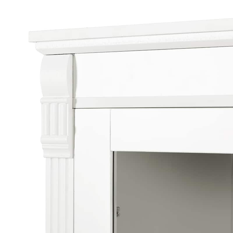 72''H Kitchen Pantry, Display Storage Cabinet with Glass Doors and Drawers, Serving Trays and Shelves