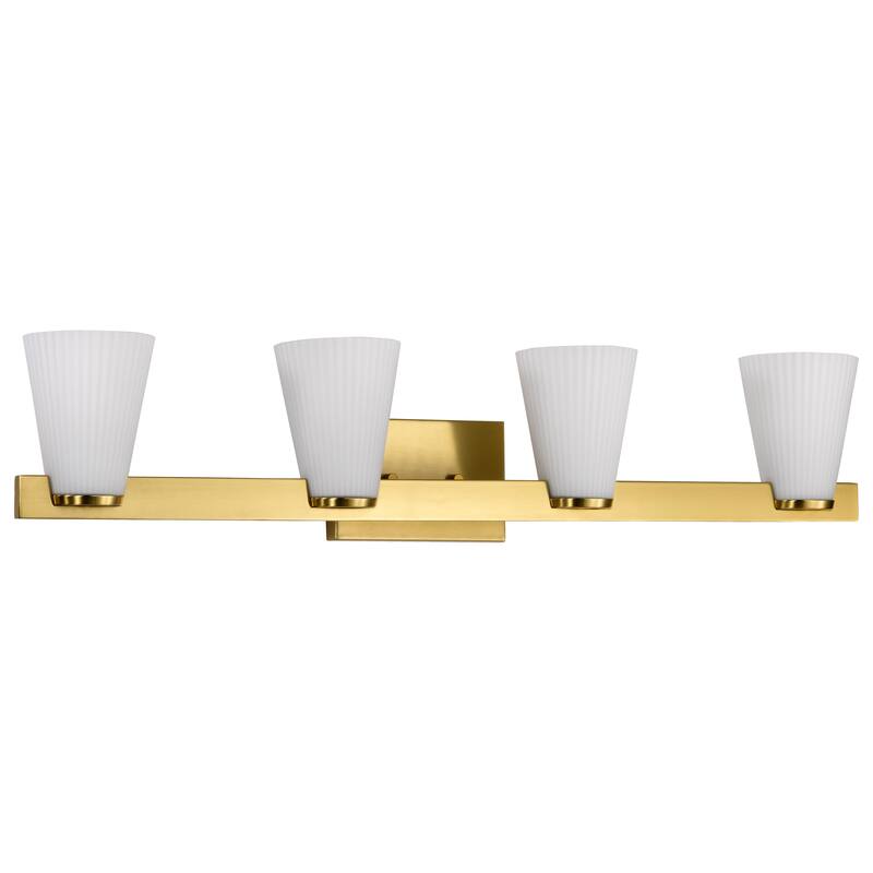 Royale 4 Light Vanity Burnished Brass Finish Ribbed White Glass - Burnished Brass