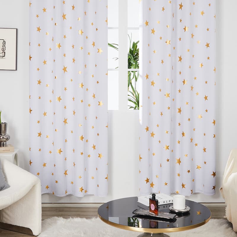 Gold Star Foil Room Darkening Curtains for Kids 2 Panels