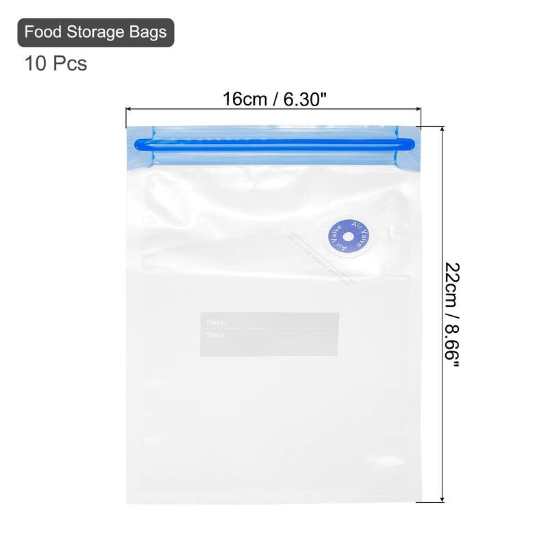 10pcs Sous Vide Bags Reusable Vacuum Food Storage Zipper Bags 22cm x 16cm - White