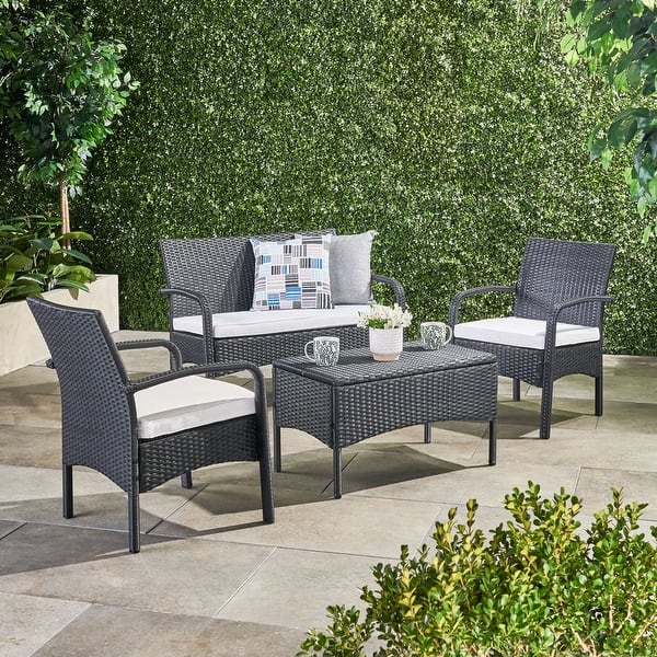 slide 1 of 41, Cordoba Outdoor Wicker 4-piece Conversation Set with Cushions by Christopher Knight Home