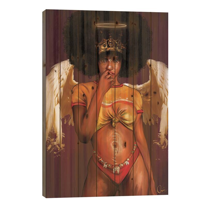 Melanin Angel Print On Wood by Crixtover Edwin - Multi-Color - 40x26x1.5