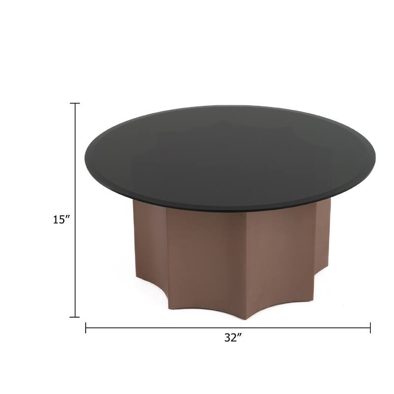 Cid Ingo Coffee Table, 32 Inch Black Mirrored Glass Top, Wine Red Base