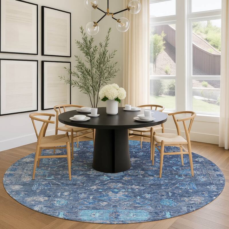 Machine Washable Indoor/ Outdoor Traditional Border Chantille Rug