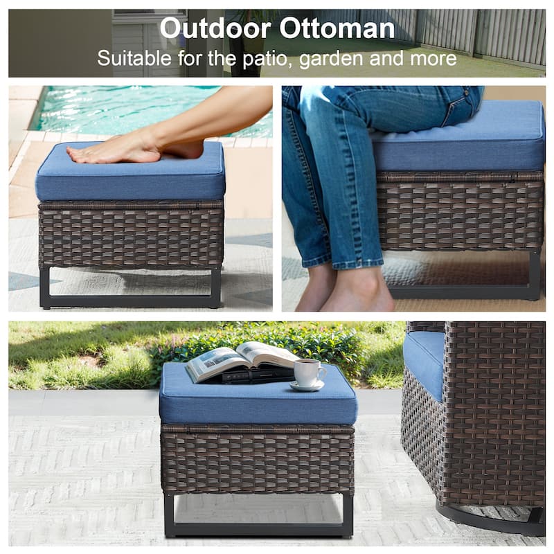 Gymojoy Outdoor Wicker Ottomans with Olefin Cushions